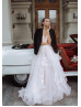 Beaded Ivory Lace Tulle Cross Back Sexy Wedding Dress